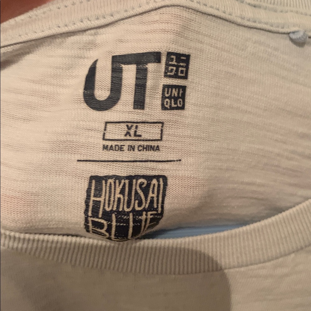 Super Sick Uniqlo Hokusai Blue Cotton Tee W/ Front Pocket SZ XL Bluish Grey - Picture 3 of 4